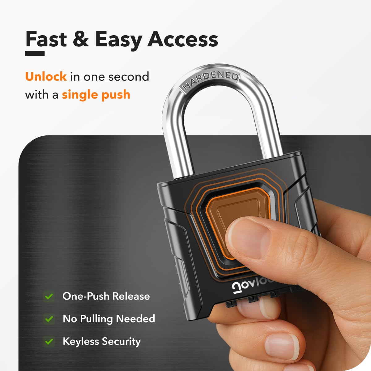 NovLock one-hand unlock feature image suggests quick, convenient access.