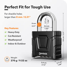 NovLock zinc alloy body padlock side shot highlights strong, durable casing.