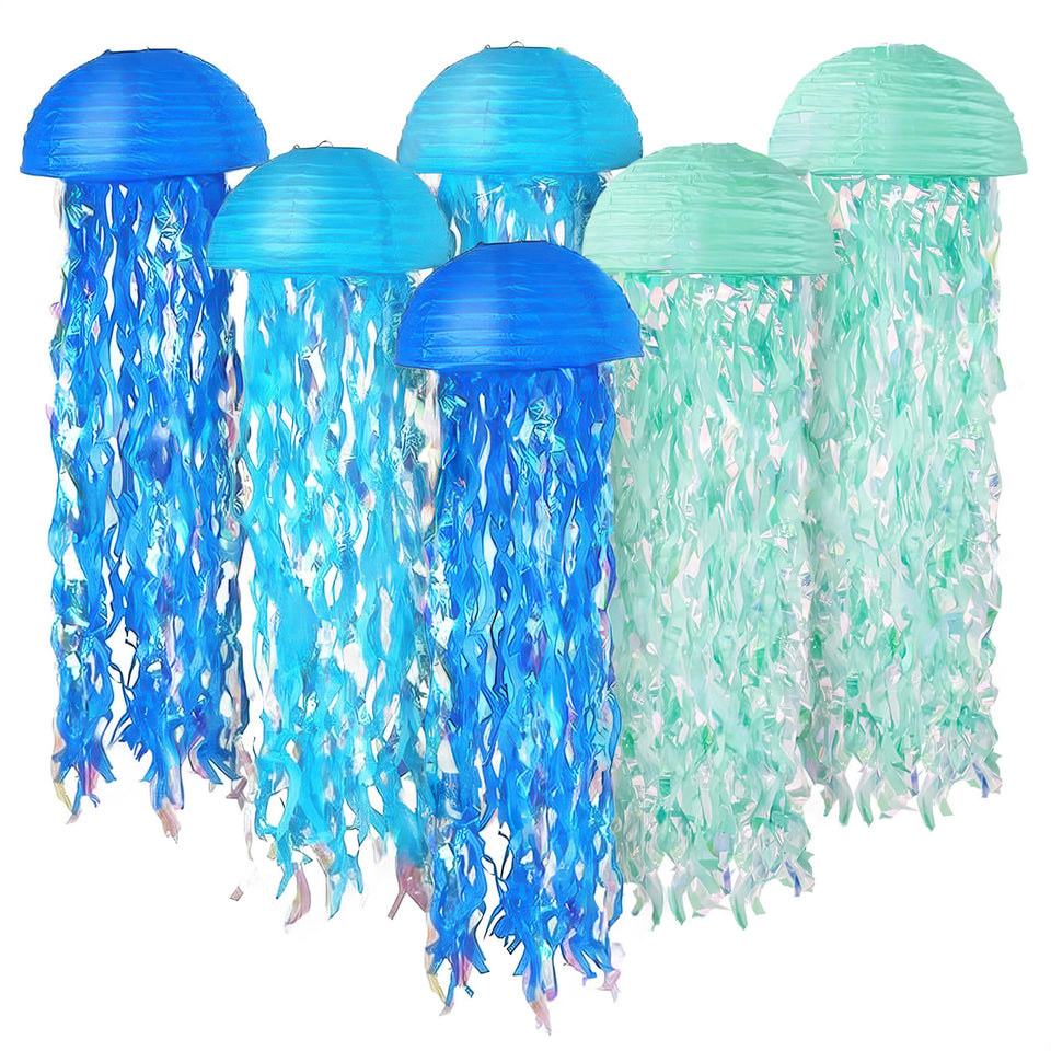 Novobuys Jellyfish Lanterns 10-inch blue for mermaid party ceiling decor