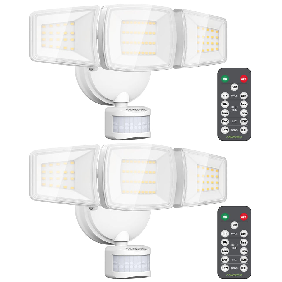 NOVOSTELLA security lights motion sensor outdoor 2-pack for perimeter illumination and entry safety.