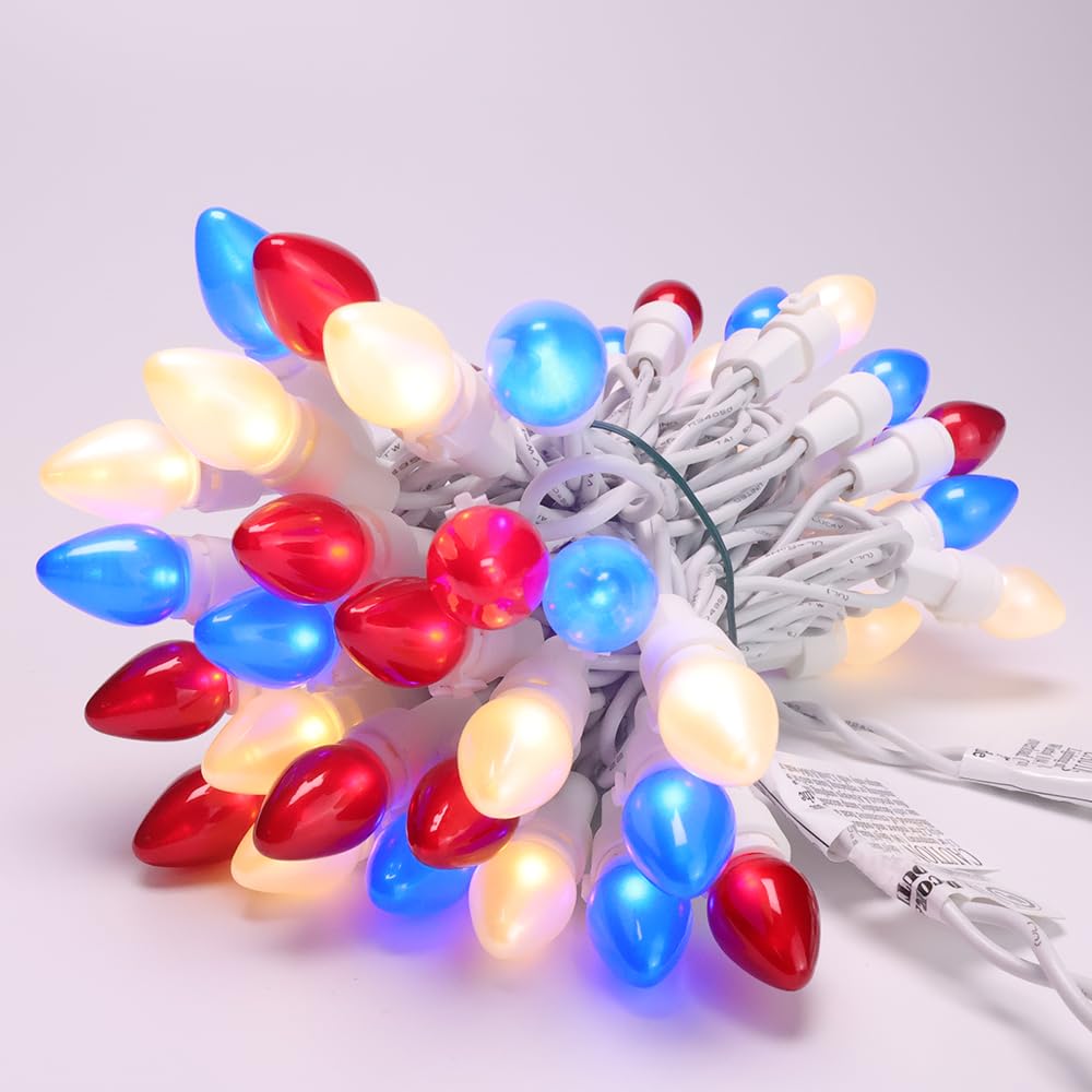 Novrose red white blue 50-count lights create a celebratory mood for holidays