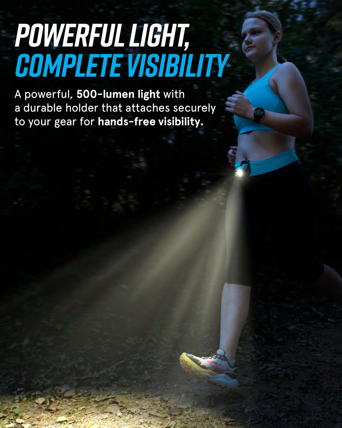 Noxgear Nomad worn at the waist provides wide flood beam for trails