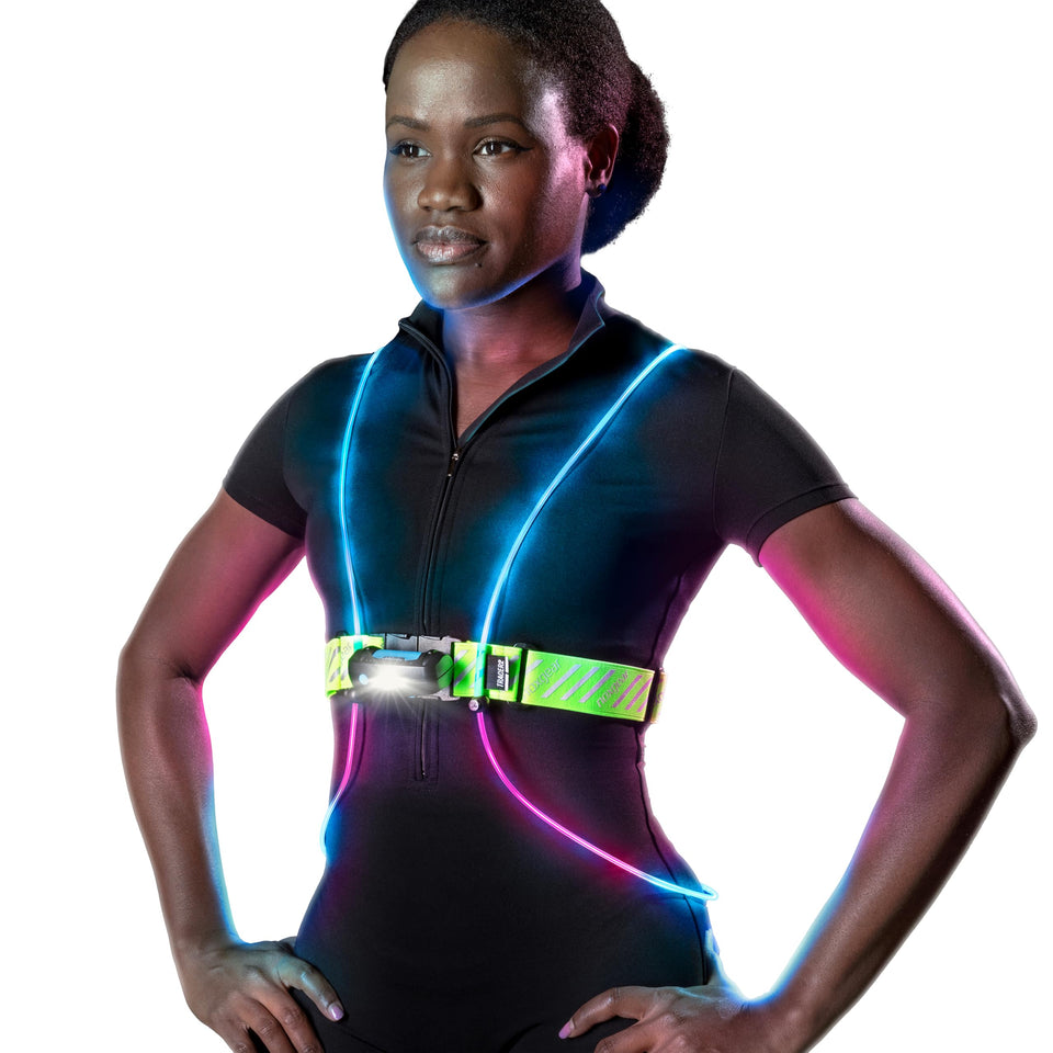 Noxgear Tracer2 chest light worn front view for high visibility during runs.