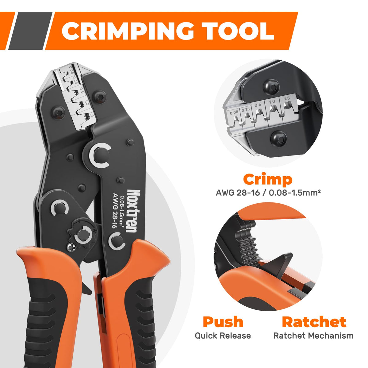 Noxtren ratcheting mechanism ensures complete, repeatable crimps