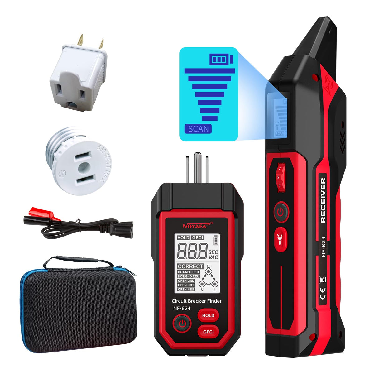 NOYAFA NF-824 LCD display provides real-time voltage readings for accurate tracing.