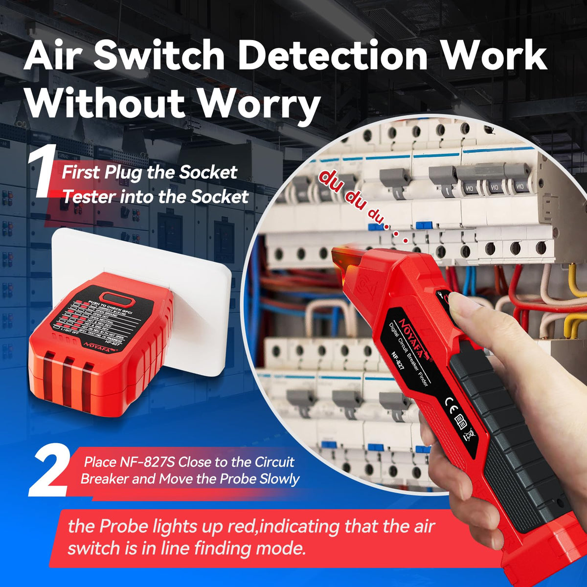 NOYAFA NF-827 GFCI tester function verifies outlet protection