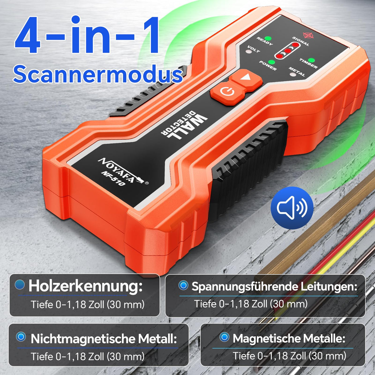 NOYAFA wall scanner locates studs edges and centers for reliable anchoring.