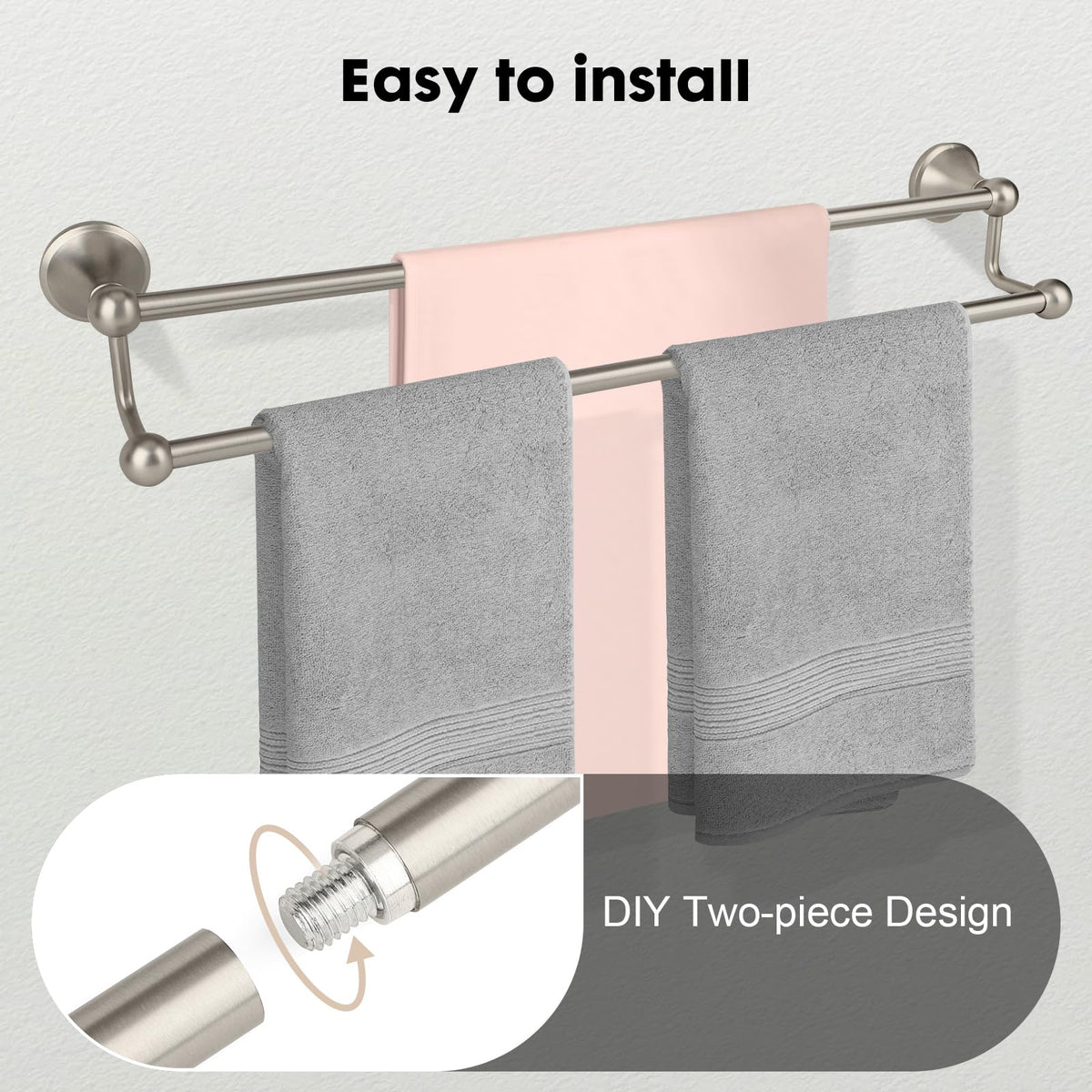 Ntipox 24-inch double towel bar enables efficient towel storage and drying