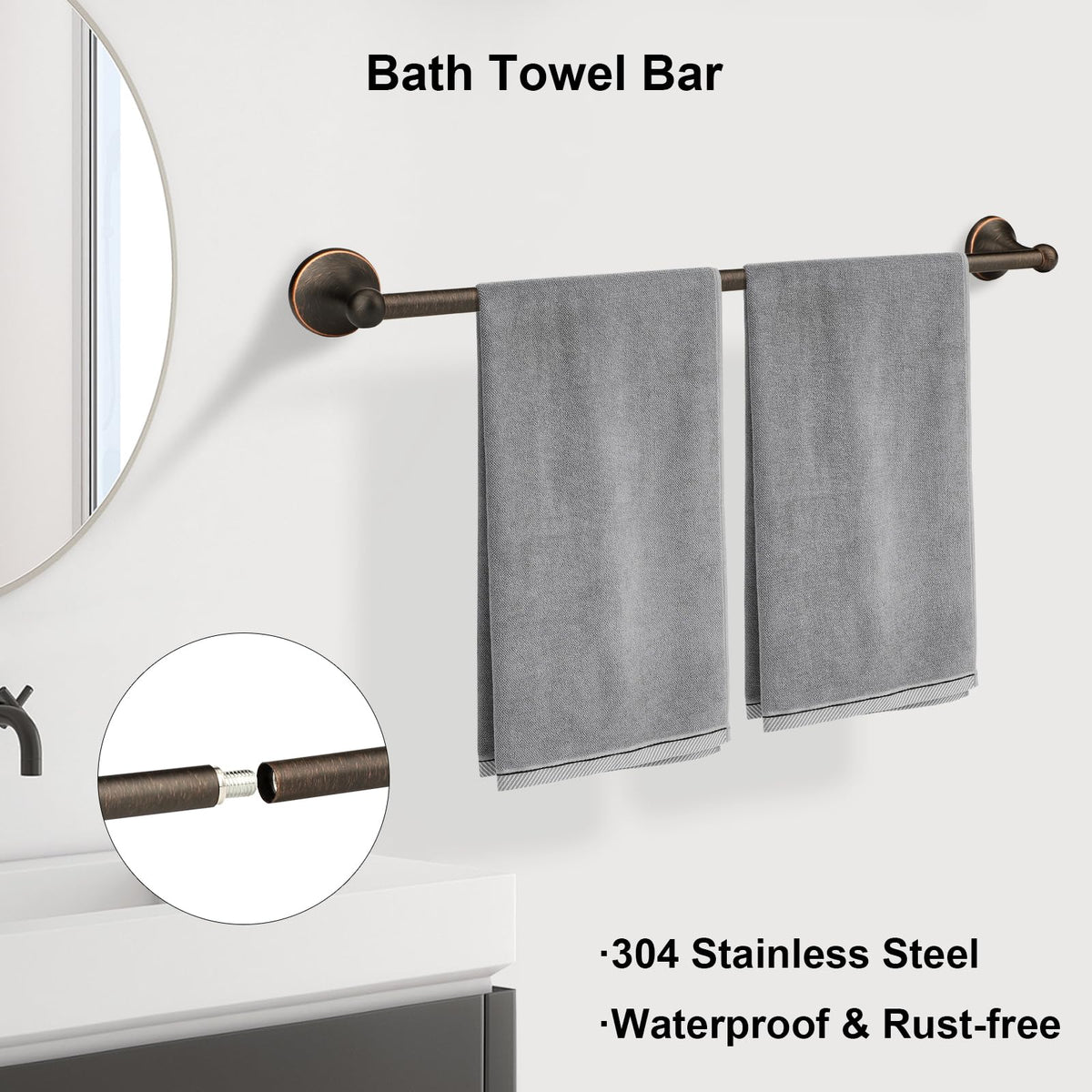 Ntipox antique bronze towel ring provides compact wall-mounted support.