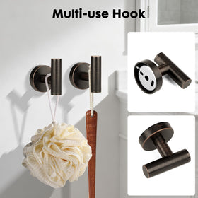 Ntipox oil rubbed bronze towel ring highlights compact bathroom storage.