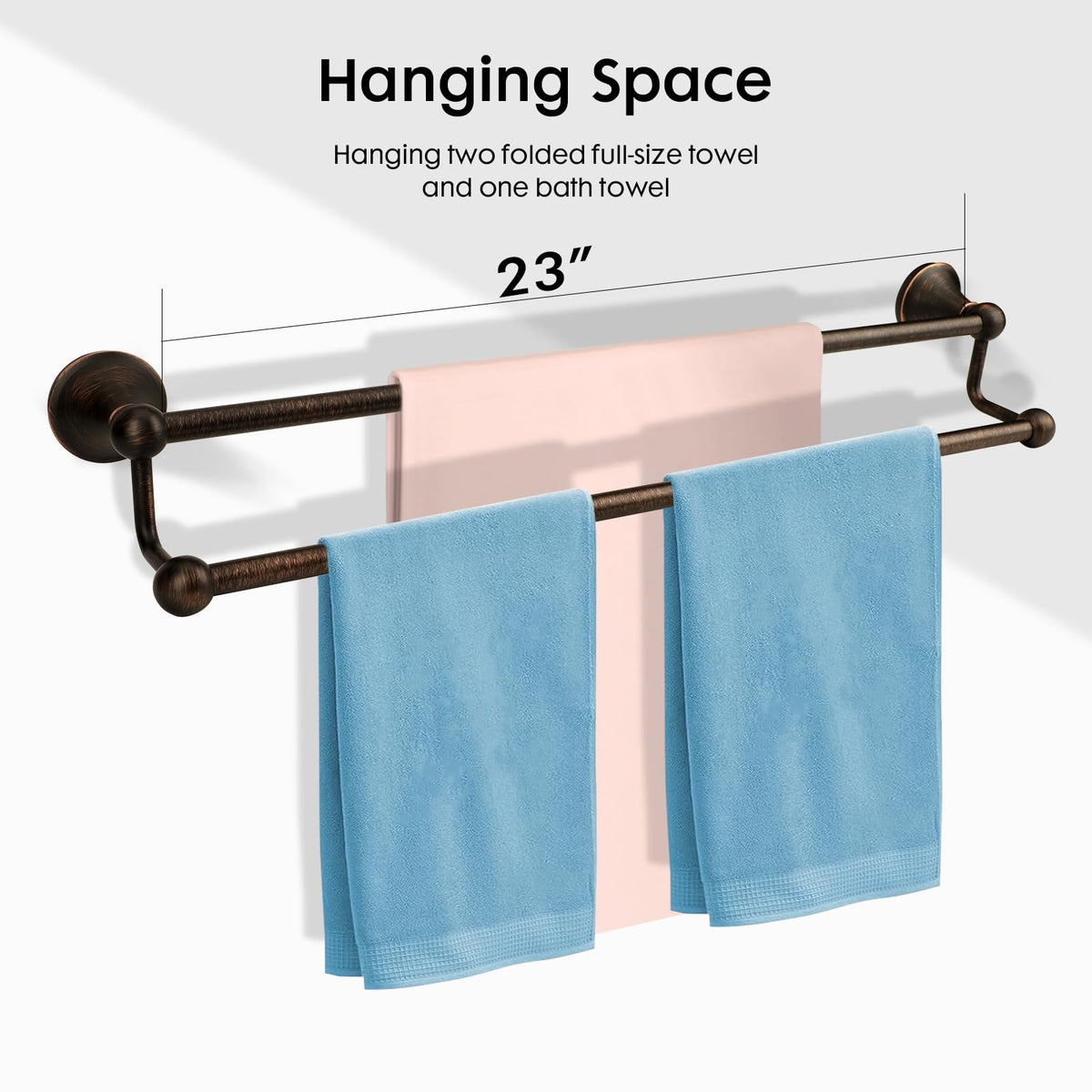 Ntipox wall-mounted towel rack in bronze provides sturdy, space-saving storage