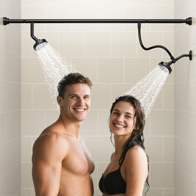 NTPN dual shower head overview showing a spacious two-person design