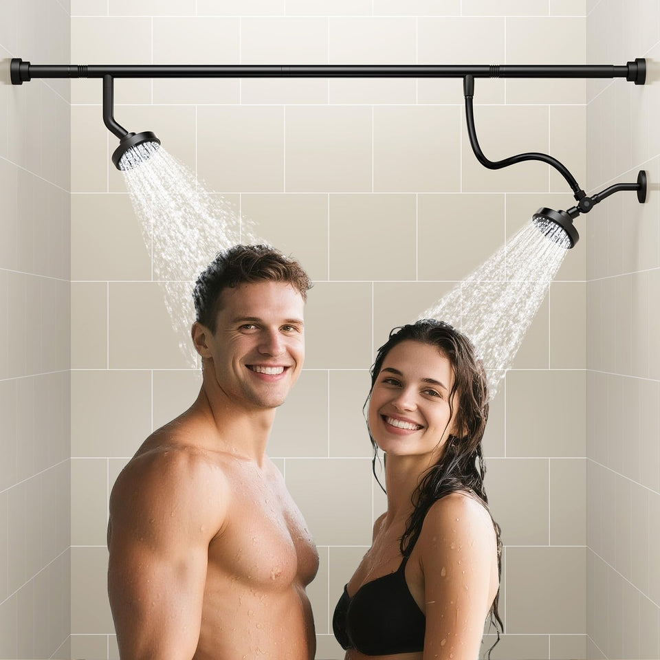 NTPN dual shower head overview showing a spacious two-person design