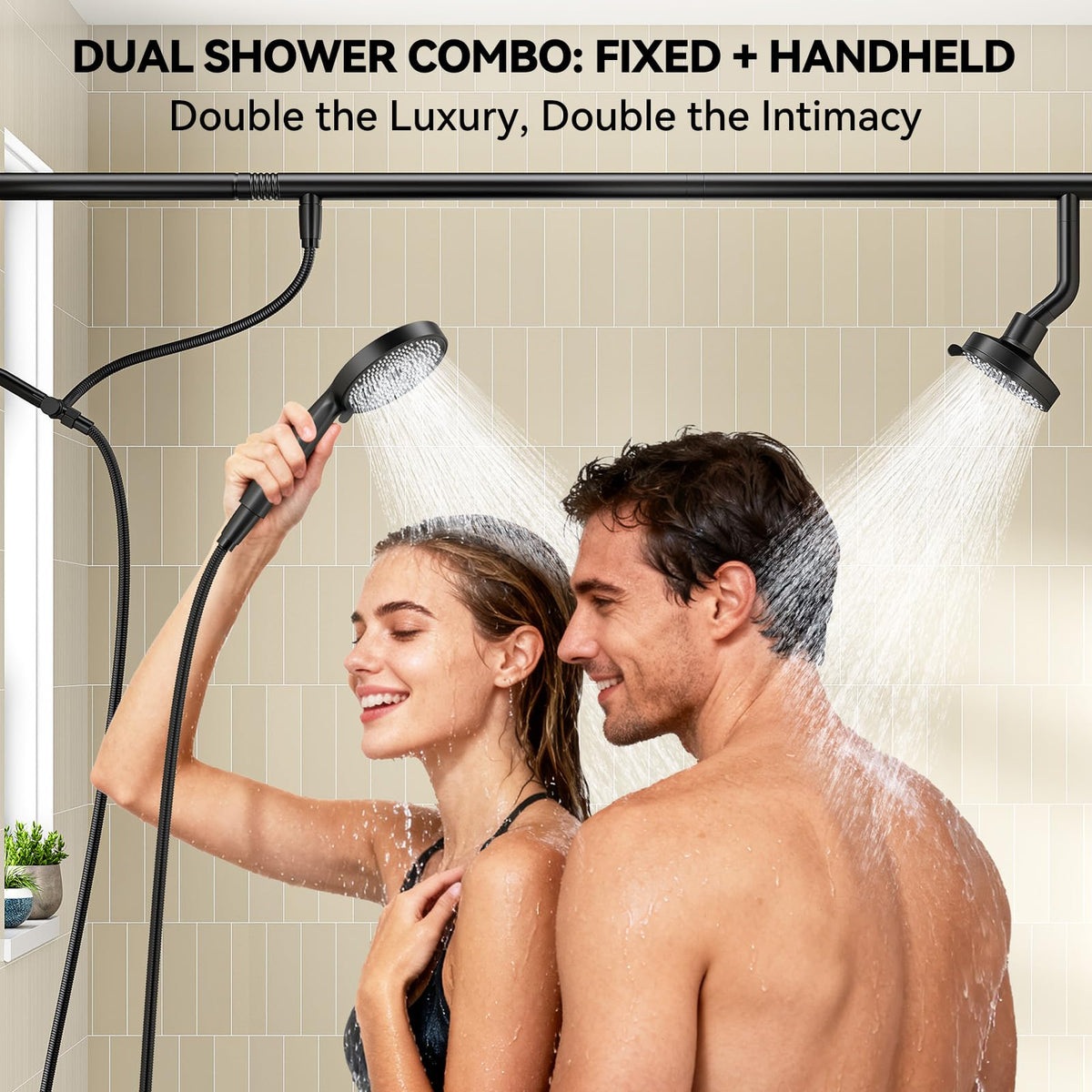 NTPN two-person shower system fits small to large bathrooms for shared use.