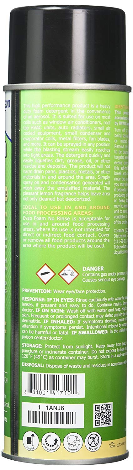 Nu-Calgon Evap Foam emulsifies dirt on evaporator coils for easy removal