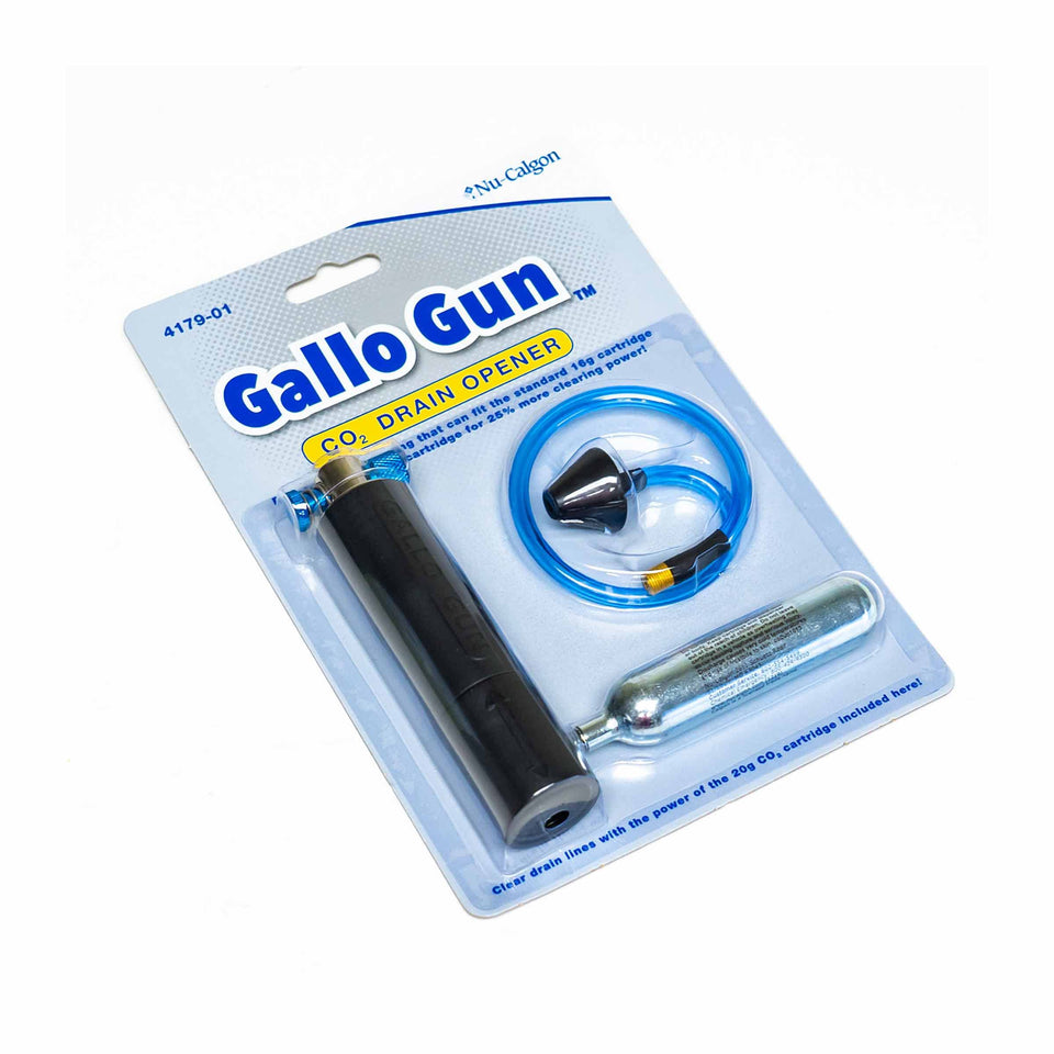 Nu-Calgon Gallo Gun clears condensate drain lines for fast, professional service.