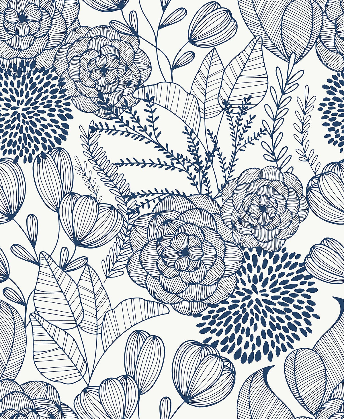 NuWallpaper Navy Secret Garden roll; quick peel-and-stick upgrade for any room.