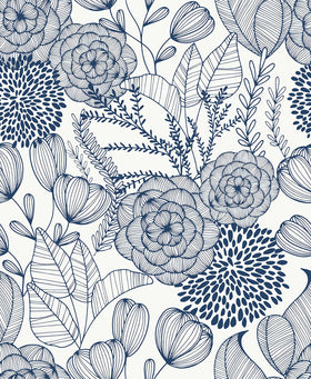 NuWallpaper Navy Secret Garden roll; quick peel-and-stick upgrade for any room.