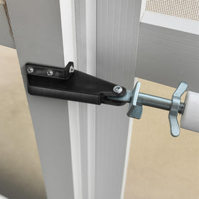 Nuanchu door jamb bracket in black complements exterior styling.