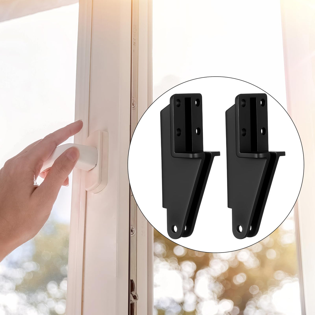 Nuanchu black storm door bracket enhances fit and aesthetics.