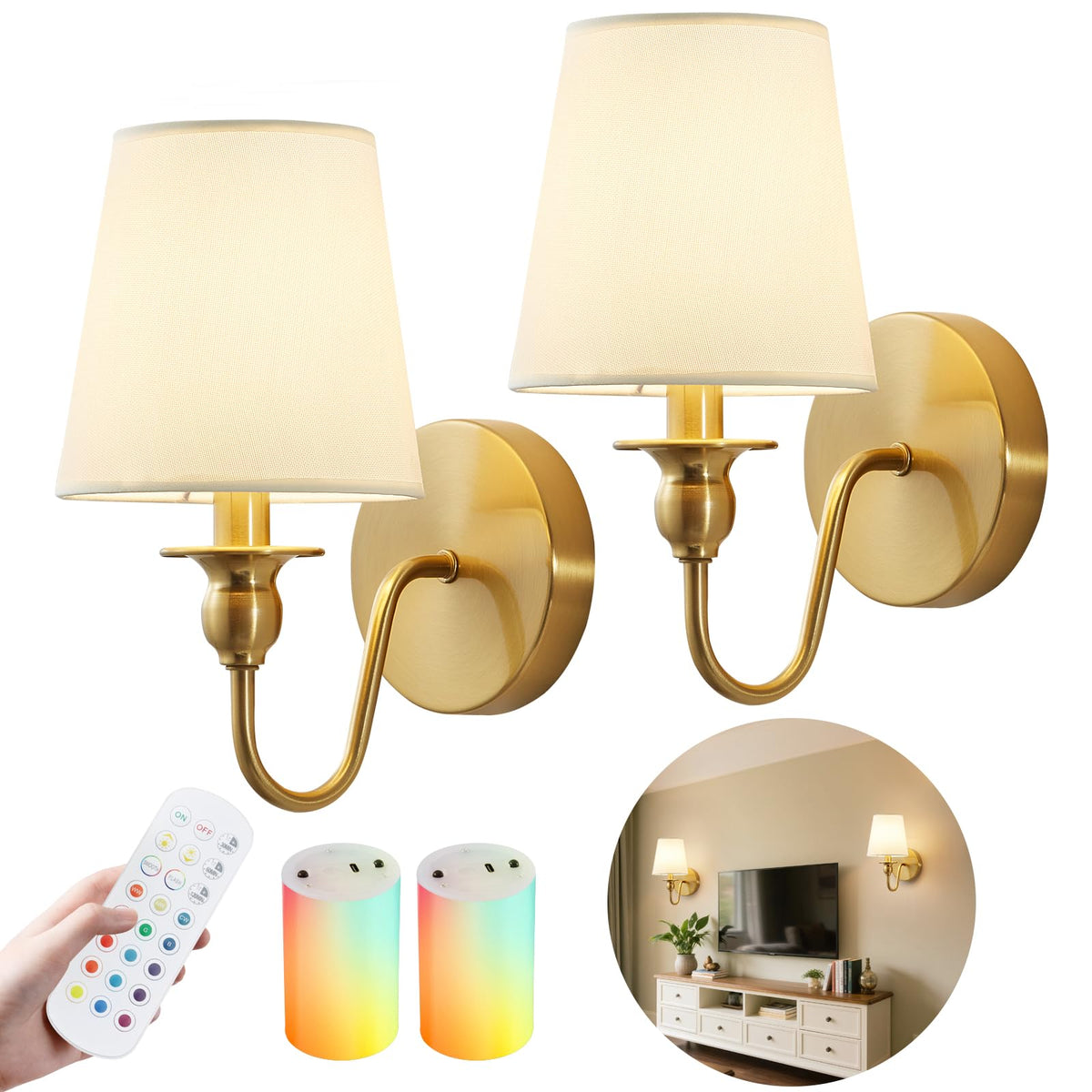 Nuanshued battery wall sconce two-pack mounted for flexible wireless lighting.