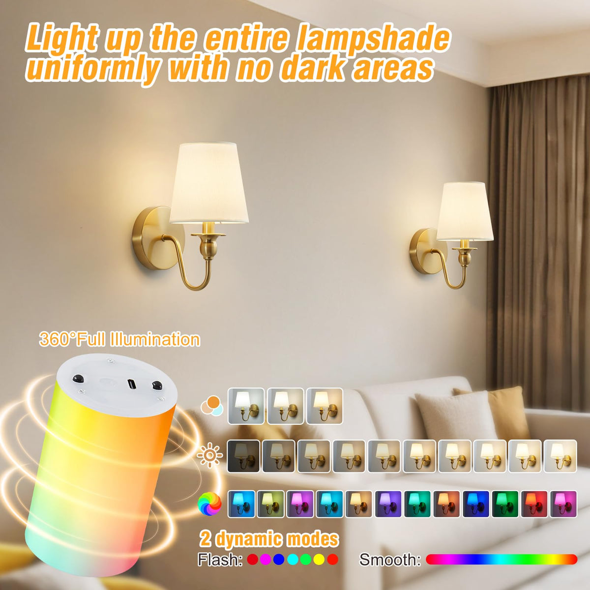 Nuanshued LED with 15 color temps and RGB options for mood lighting.