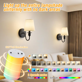 Nuanshued sconce dimming offers 15 color temps and 12 RGB options for ambient lighting.