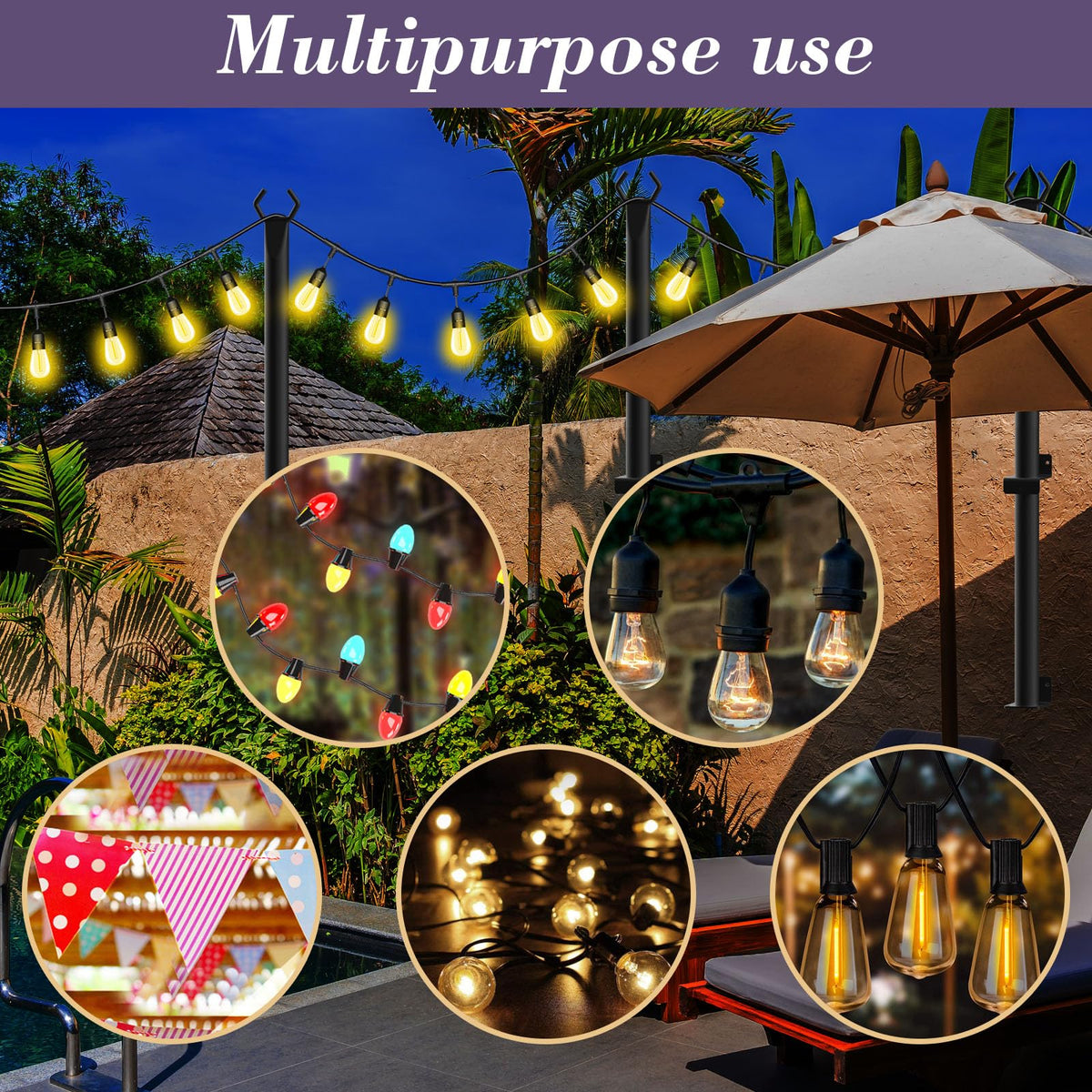 NUERPO 5ft outdoor metal poles for patio and deck lighting