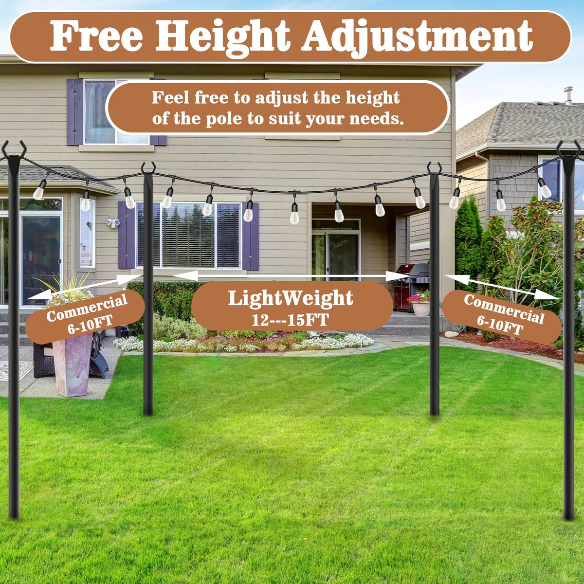 NUERPO durable outdoor poles enhance patio and garden lighting.