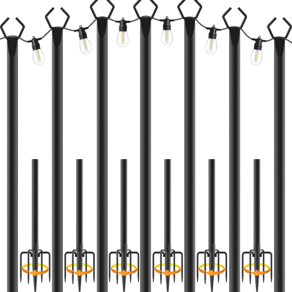 NUERPO 7-pack string light poles for outdoor setup, sturdy and weather resistant.