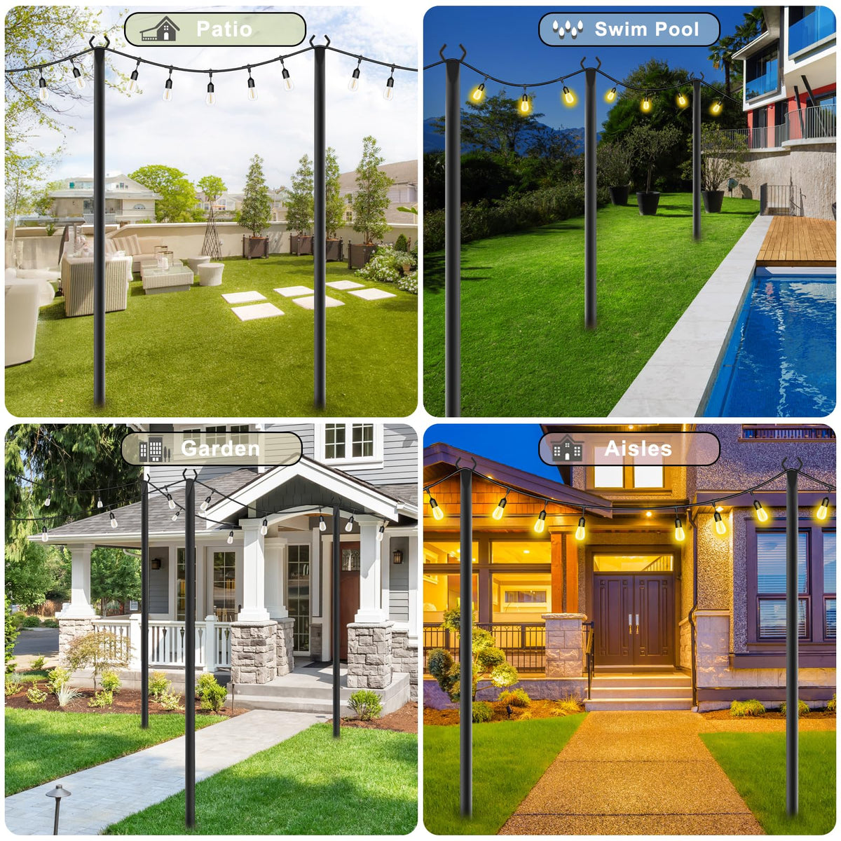 NUERPO wind-resistant poles ideal for garden and patio lighting.