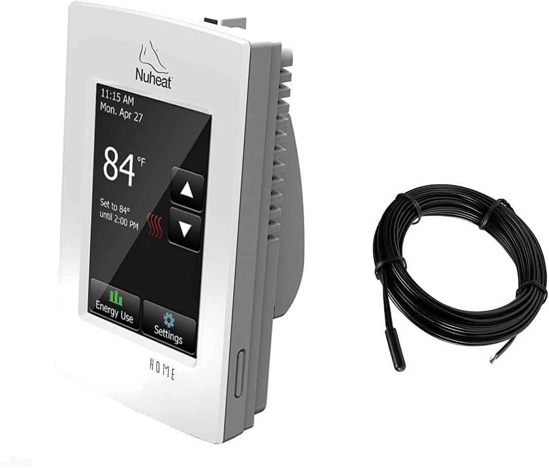 Nuheat Home thermostat showing dual-voltage compatibility for 120V and 240V.