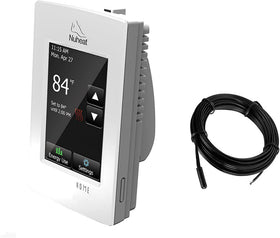 Nuheat Home thermostat showing dual-voltage compatibility for 120V and 240V.