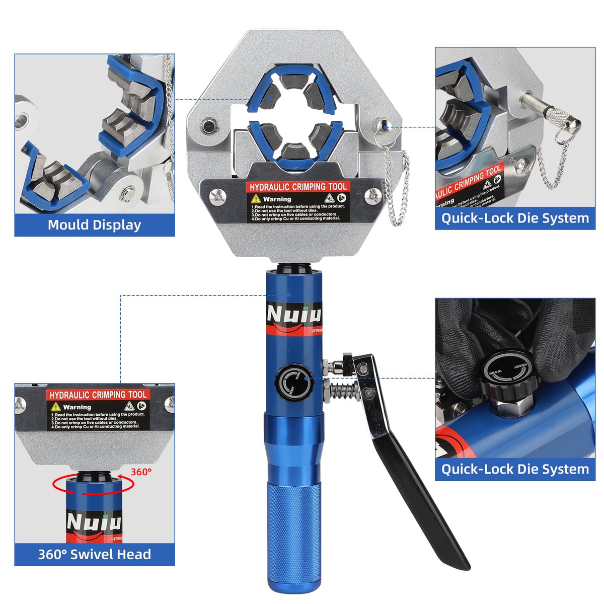 NUIU FS-7842A swivel head enables flexible on-site crimping