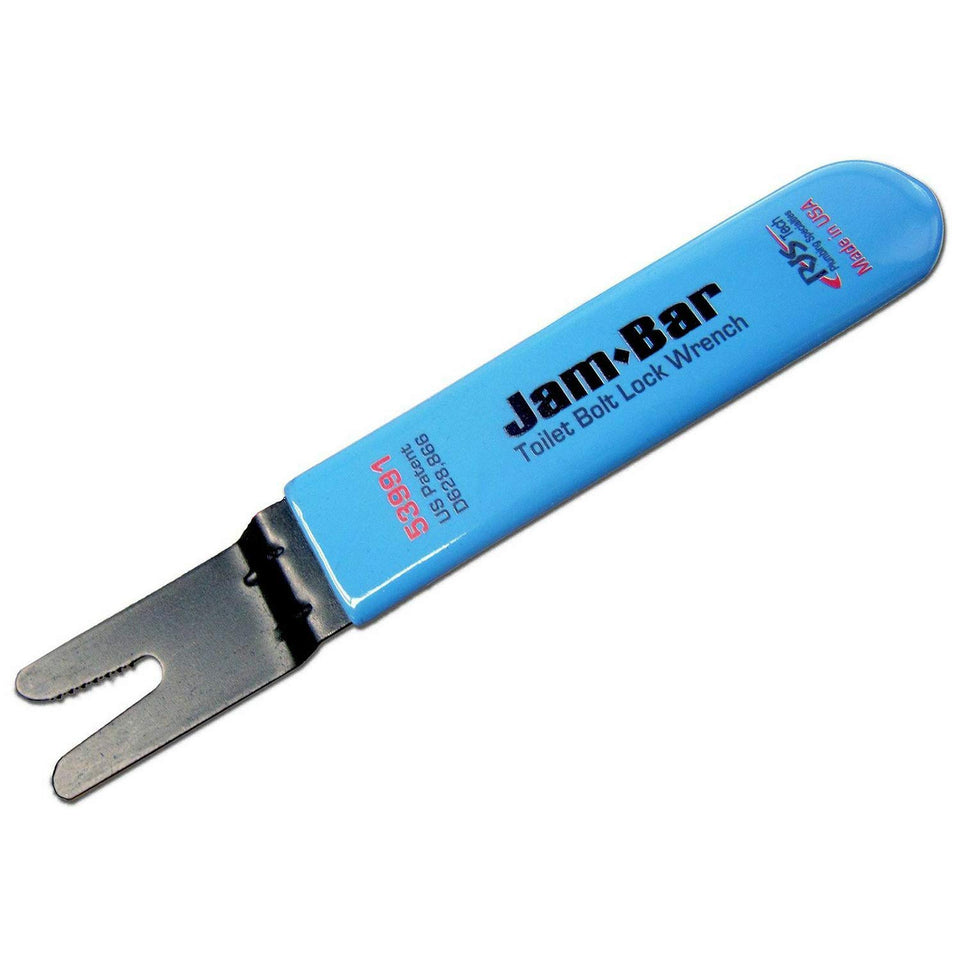 Nuk3y Jam-Bar toilet bolt lock wrench grips 1/4 and 5/16 bolts for steady removal.