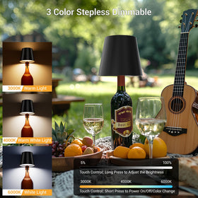 Nulmvic wireless bottle light demonstrates three-color stepless dimming for ambient mood.