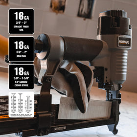 NuMax SL31 3-in-1 magazine demonstrating nail and staple versatility