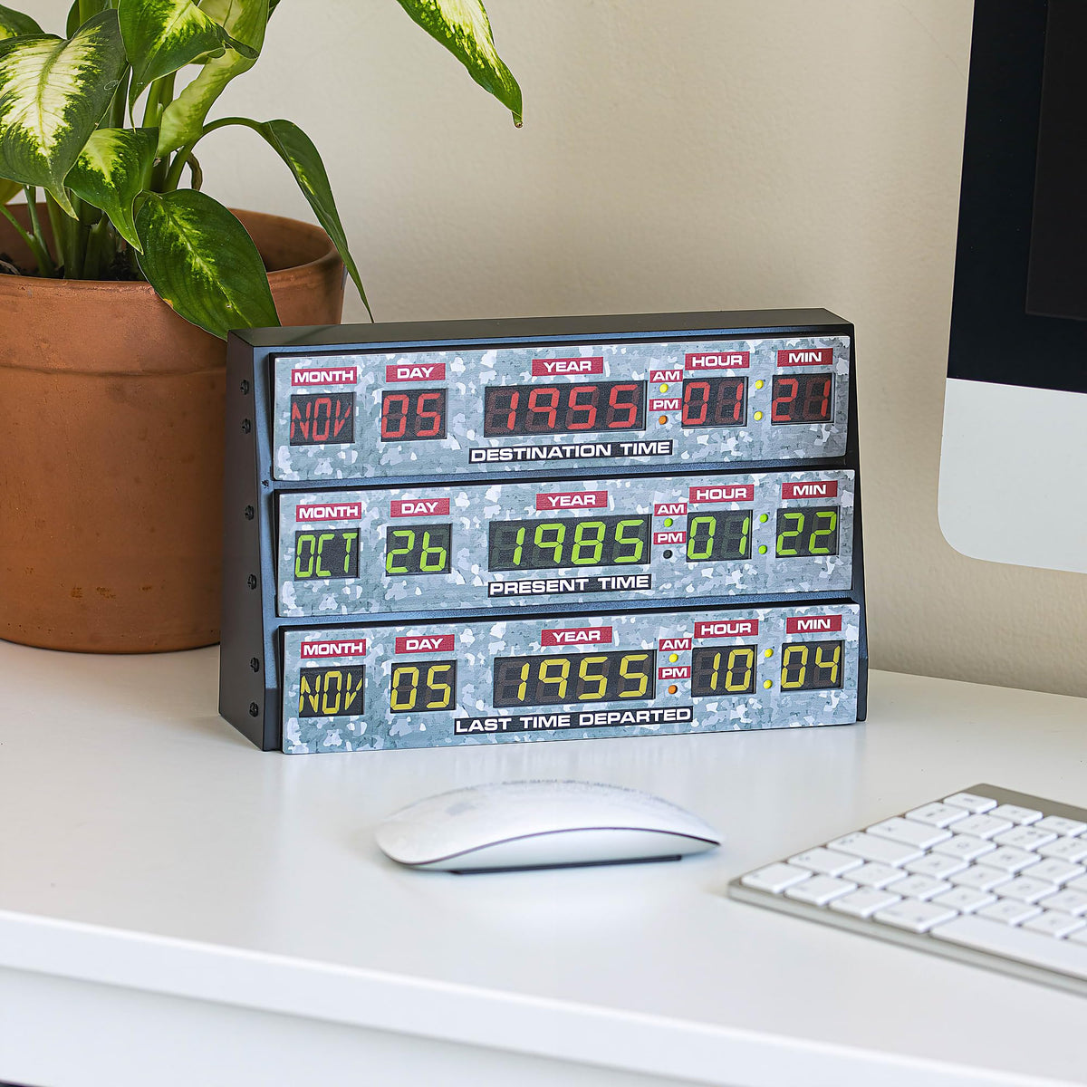 Numskull Back to The Future 3D lamp on a desk as a stylish, eye-friendly workspace light