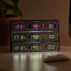 Numskull Back to The Future 3D lamp in a cozy study area creating retro room ambience