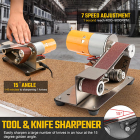 NuoDunco mini bench grinder with belts and wheels for versatile attachments