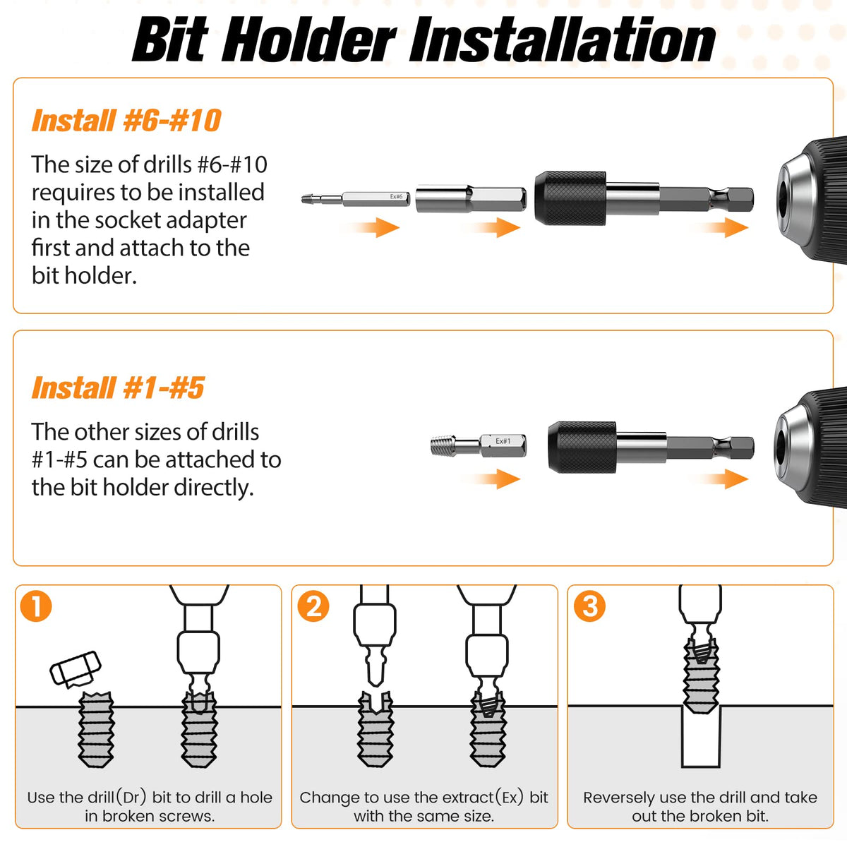 Nuovoware magnetic extension bit holders with drill.