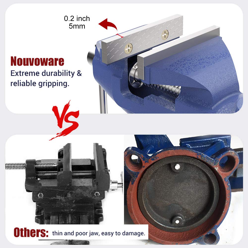 Nuovoware table vise chrome spindle and nut for smooth operation.
