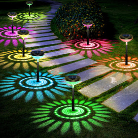 Nupostai Bright Solar Path Light in color-changing mode lighting a walkway