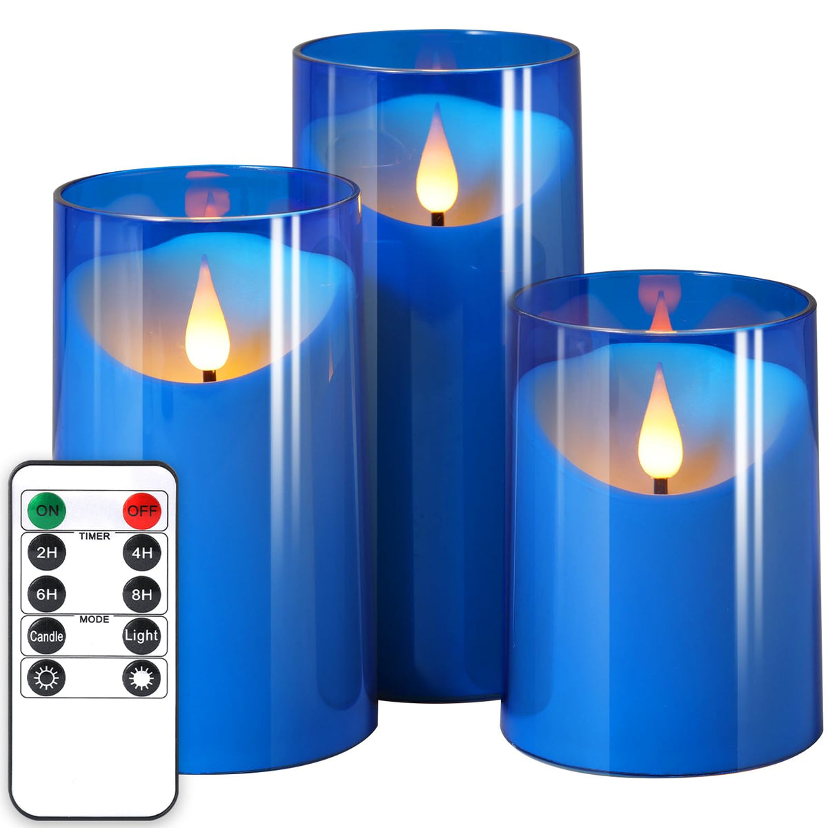 NURADA flameless candles blue set of three in three sizes for ambient lighting