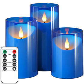 NURADA flameless candles blue set of three in three sizes for ambient lighting