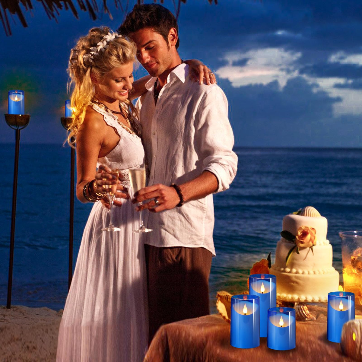 NURADA flameless candles blue 3x5 size with timer option