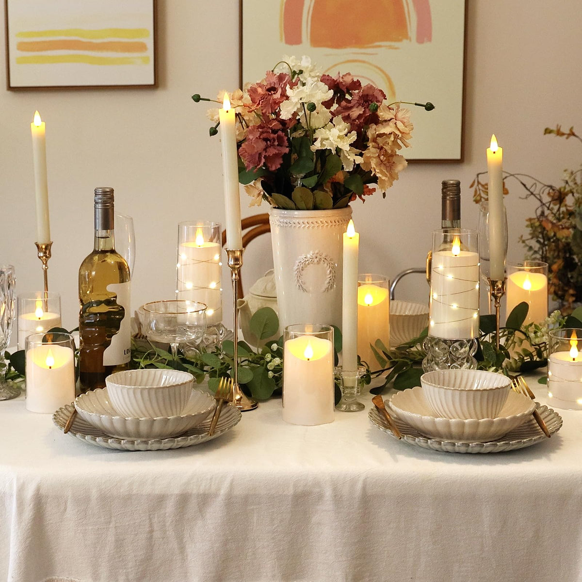 NURADA flameless candles glow through clear acrylic shell for safe ambiance.