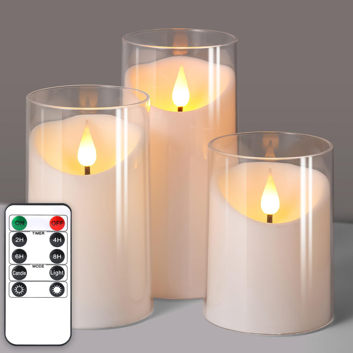 NURADA flameless candles seen from the top with remote control for easy use.