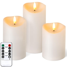 NURADA outdoor flameless candles front view in ivory create cozy porch ambiance.