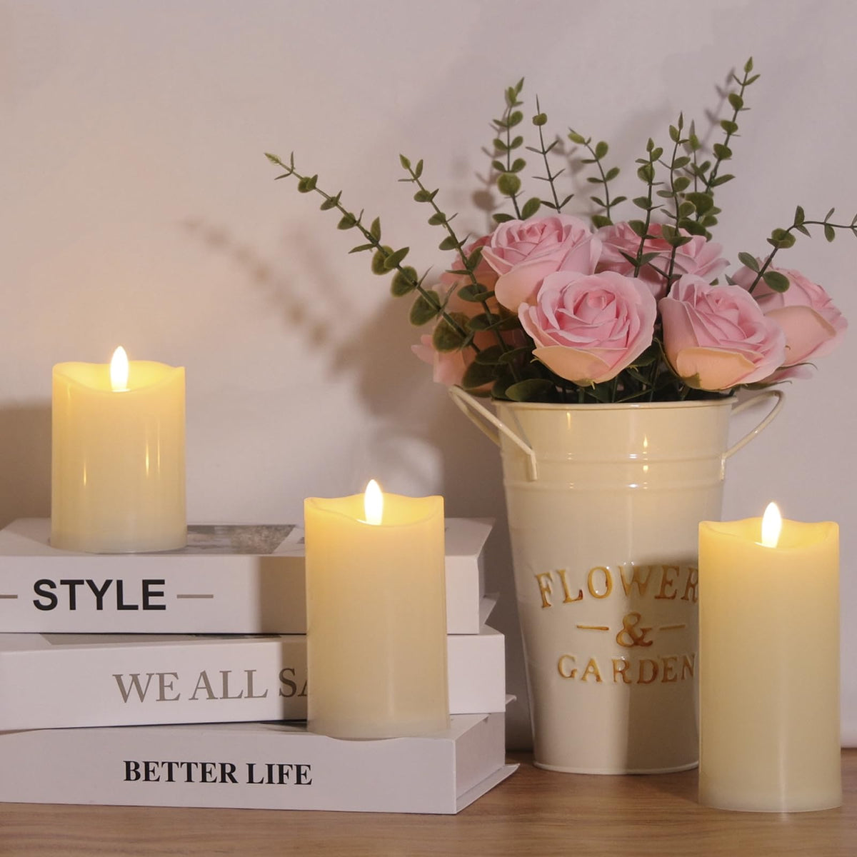NURADA warm LED glow highlights safe, wax-free mood lighting.
